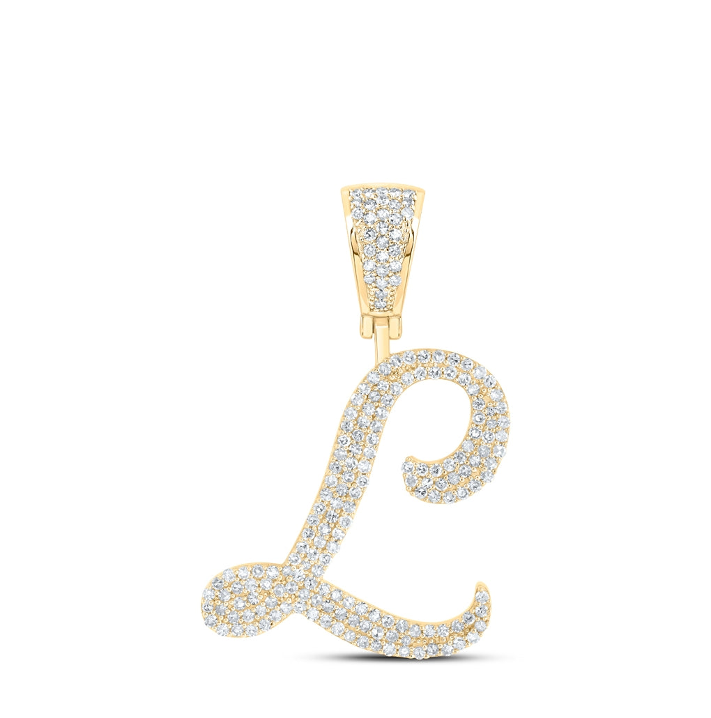 10K Yellow Or White Or Rose Gold Mens Round Diamond Initial Letter Charm Pendant