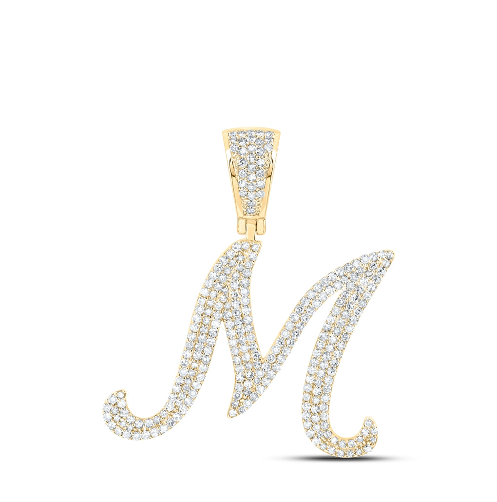 10K Yellow Or White Or Rose Gold Mens Round Diamond Initial Letter Charm Pendant