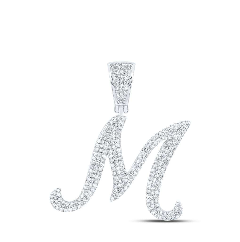 10K Yellow Or White Or Rose Gold Mens Round Diamond Initial Letter Charm Pendant