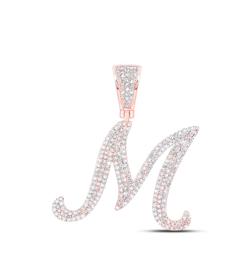 10K Yellow Or White Or Rose Gold Mens Round Diamond Initial Letter Charm Pendant
