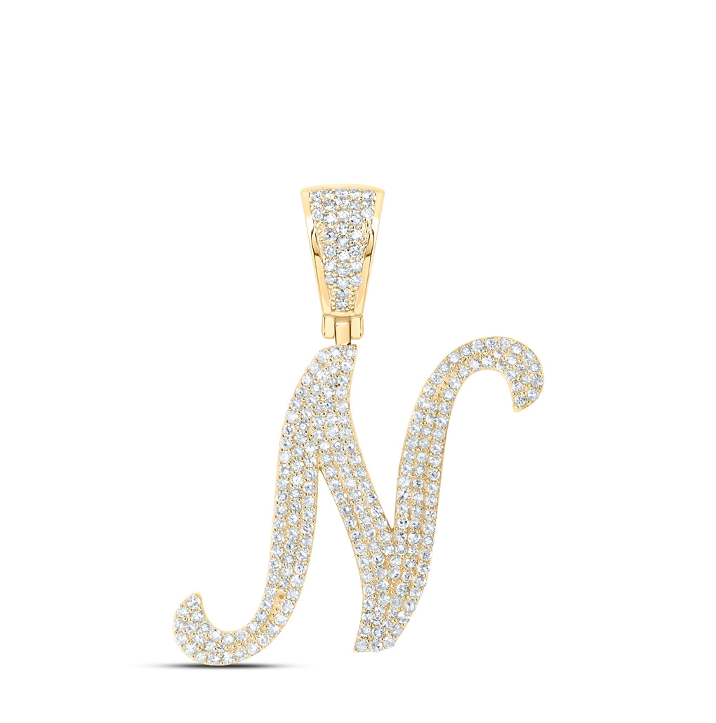 10K Yellow Or White Or Rose Gold Mens Round Diamond Initial Letter Charm Pendant