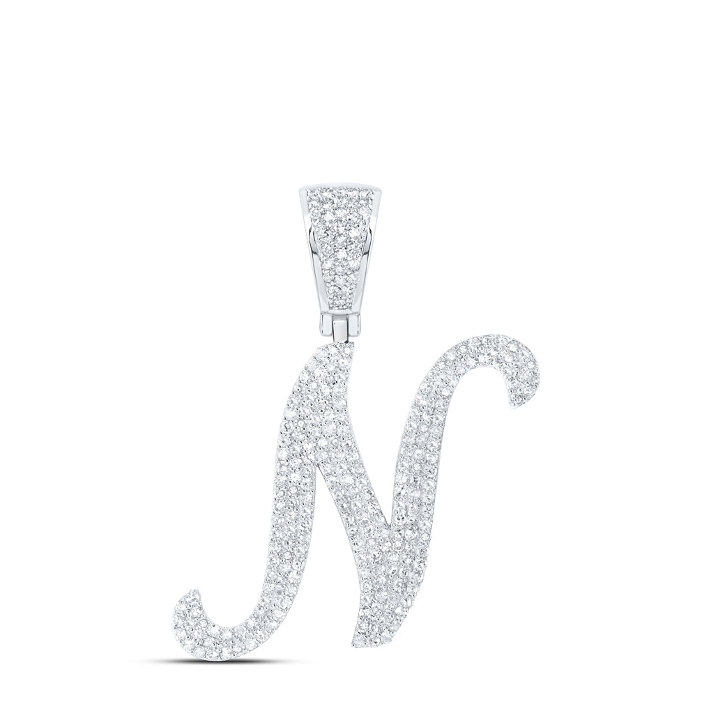 10K Yellow Or White Or Rose Gold Mens Round Diamond Initial Letter Charm Pendant
