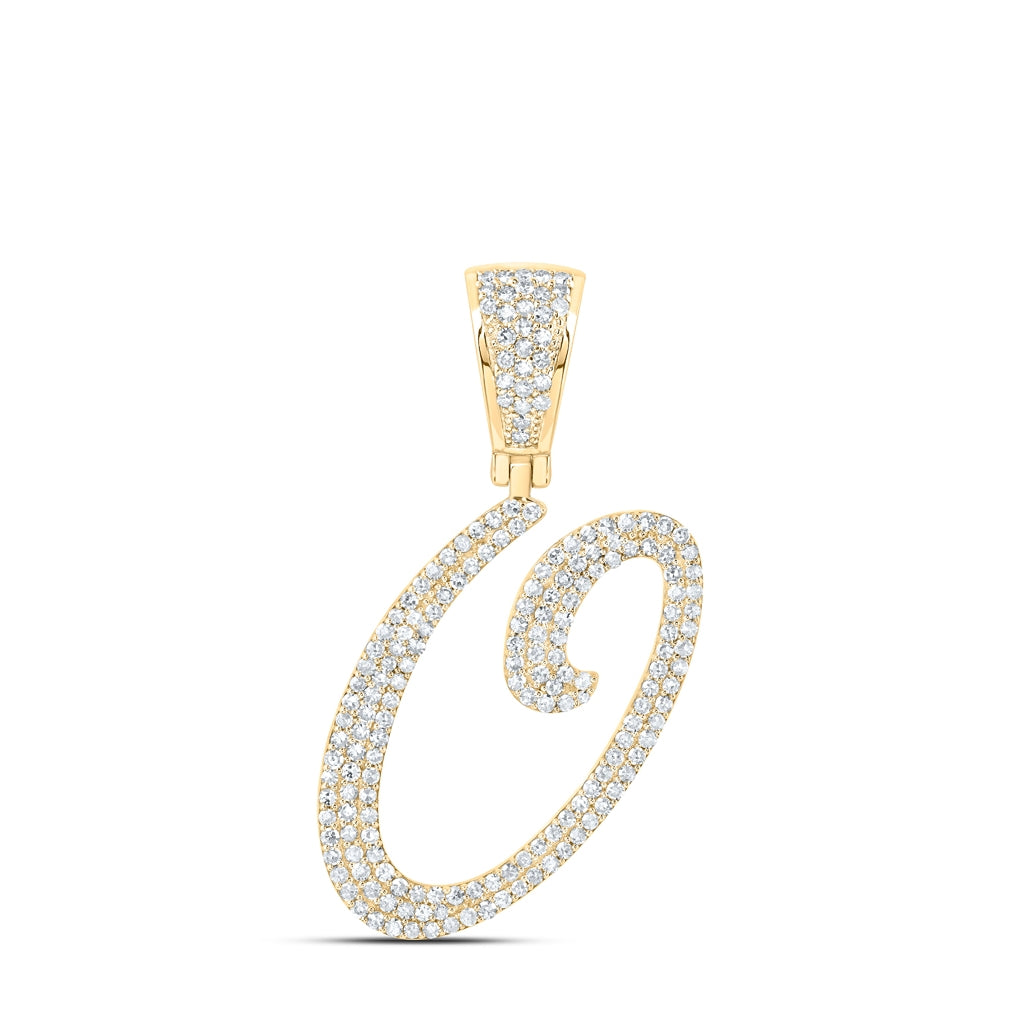 10K Yellow Or White Or Rose Gold Mens Round Diamond Initial Letter Charm Pendant