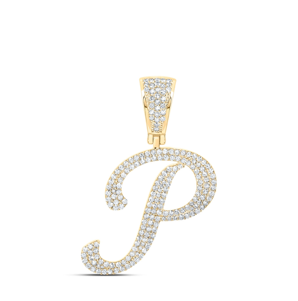 10K Yellow Or White Or Rose Gold Mens Round Diamond Initial Letter Charm Pendant