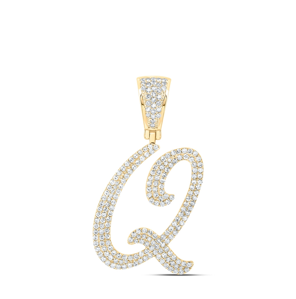 10K Yellow Or White Or Rose Gold Mens Round Diamond Initial Letter Charm Pendant