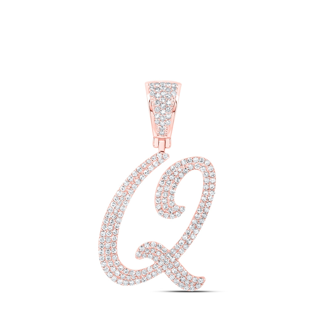 10K Yellow Or White Or Rose Gold Mens Round Diamond Initial Letter Charm Pendant