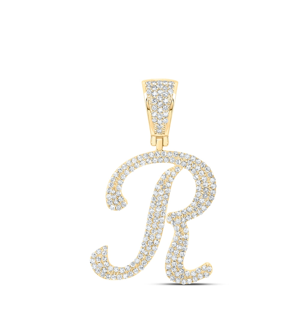 10K Yellow Or White Or Rose Gold Mens Round Diamond Initial Letter Charm Pendant
