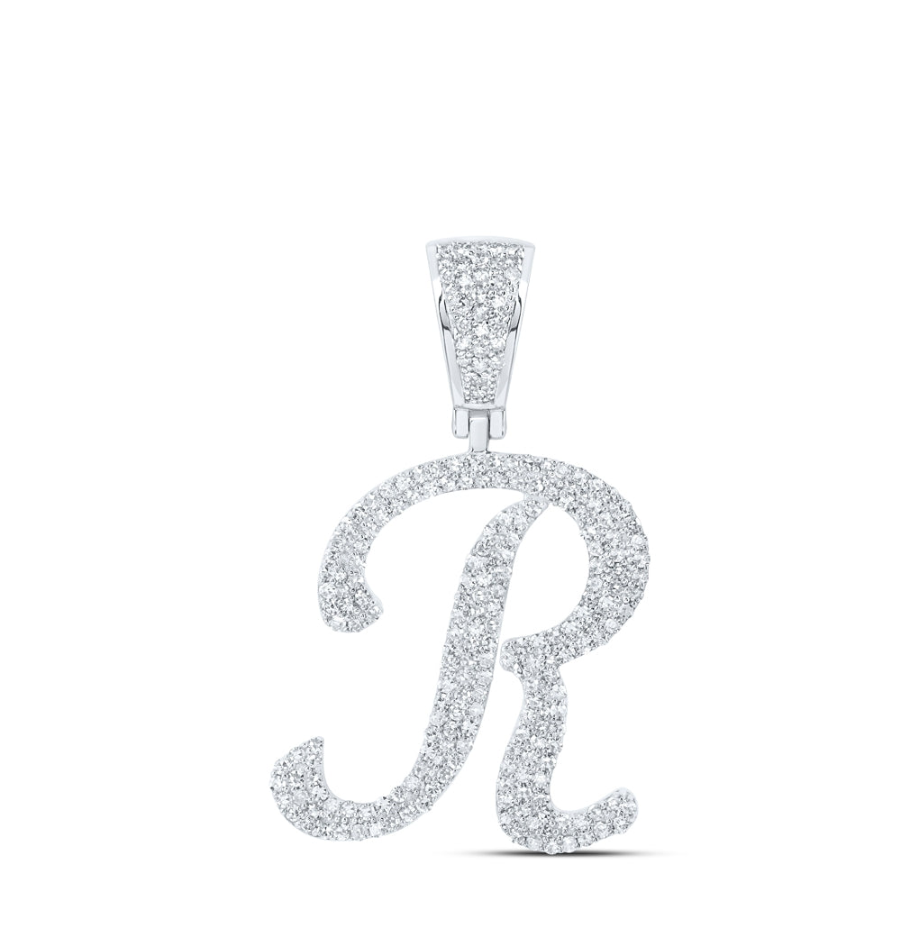 10K Yellow Or White Or Rose Gold Mens Round Diamond Initial Letter Charm Pendant