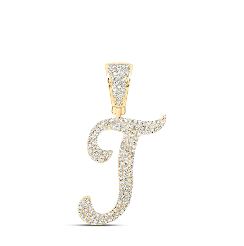 10K Yellow Or White Or Rose Gold Mens Round Diamond Initial Letter Charm Pendant