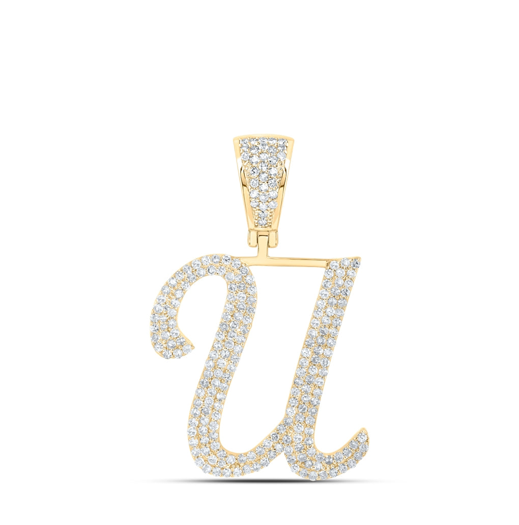10K Yellow Or White Or Rose Gold Mens Round Diamond Initial Letter Charm Pendant