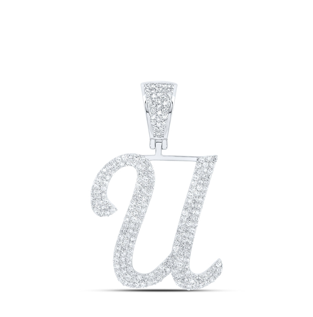 10K Yellow Or White Or Rose Gold Mens Round Diamond Initial Letter Charm Pendant