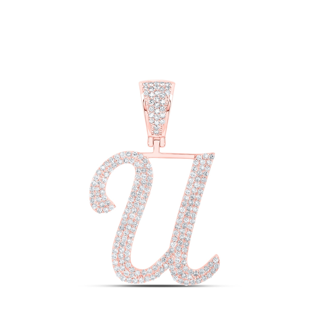 10K Yellow Or White Or Rose Gold Mens Round Diamond Initial Letter Charm Pendant