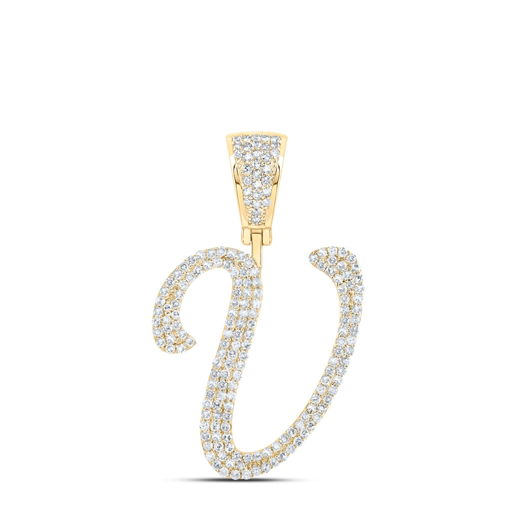 10K Yellow Or White Or Rose Gold Mens Round Diamond Initial Letter Charm Pendant