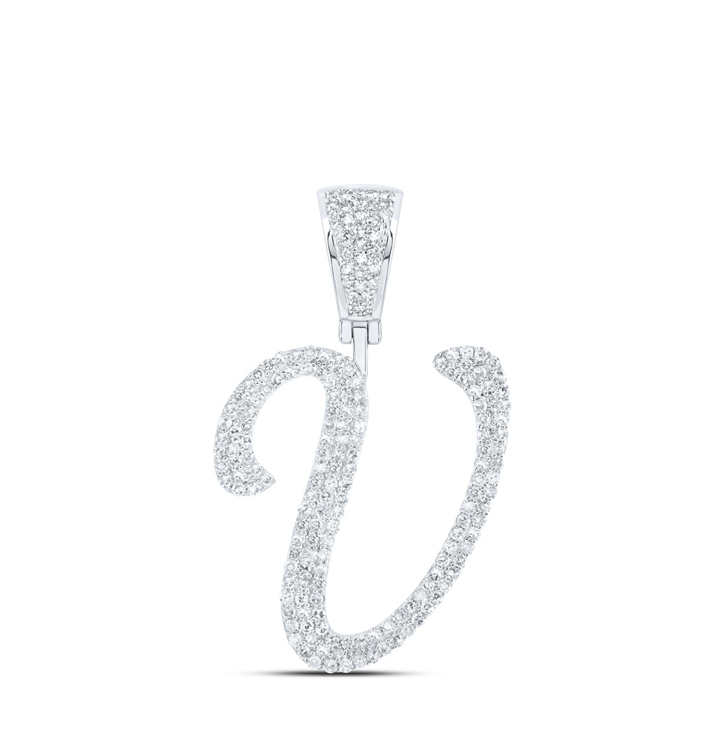 10K Yellow Or White Or Rose Gold Mens Round Diamond Initial Letter Charm Pendant
