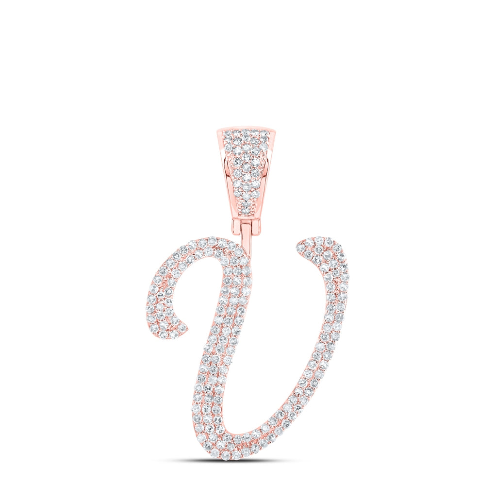 10K Yellow Or White Or Rose Gold Mens Round Diamond Initial Letter Charm Pendant