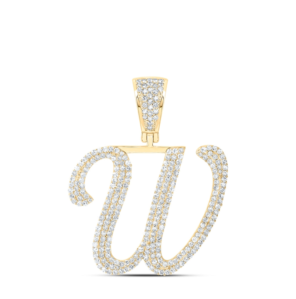 10K Yellow Or White Or Rose Gold Mens Round Diamond Initial Letter Charm Pendant