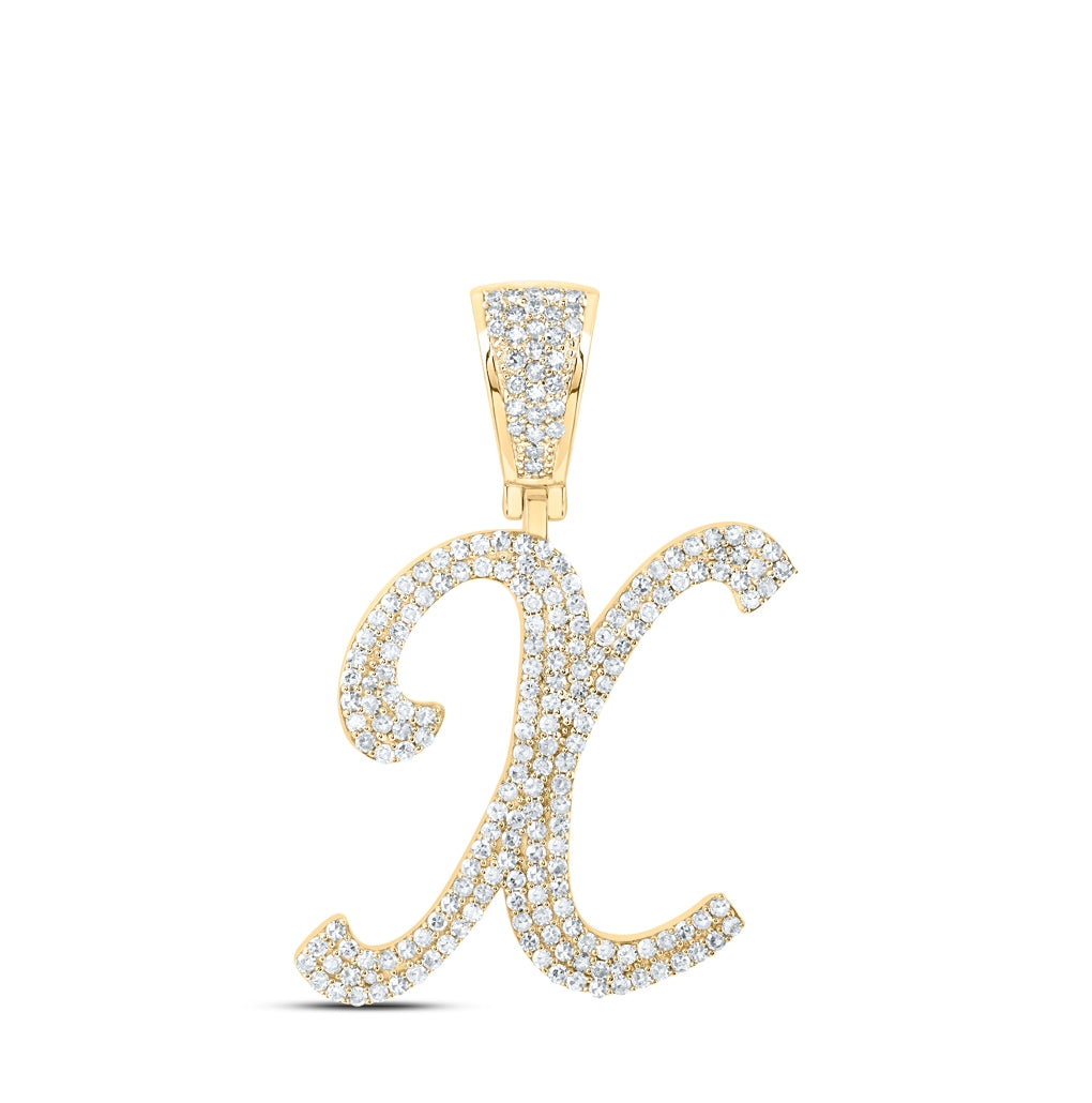10K Yellow Or White Or Rose Gold Mens Round Diamond Initial Letter Charm Pendant