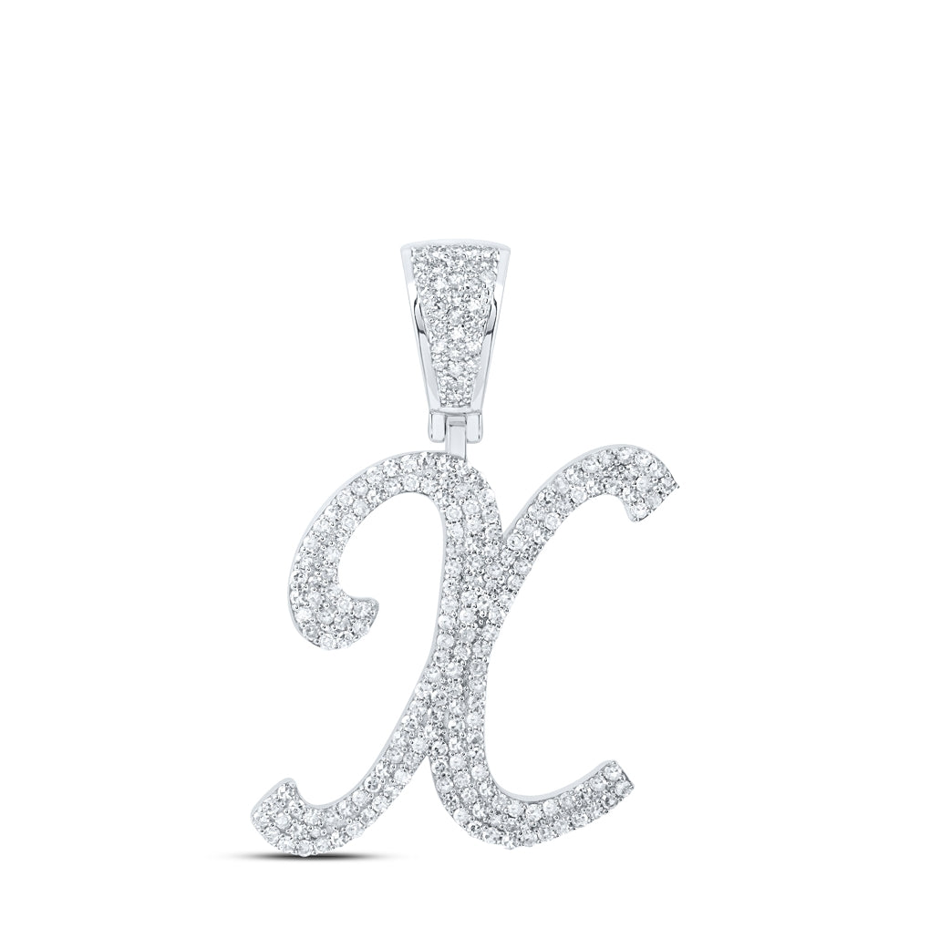 10K Yellow Or White Or Rose Gold Mens Round Diamond Initial Letter Charm Pendant