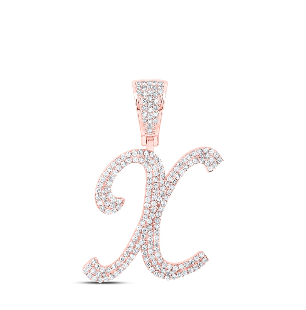 10K Yellow Or White Or Rose Gold Mens Round Diamond Initial Letter Charm Pendant