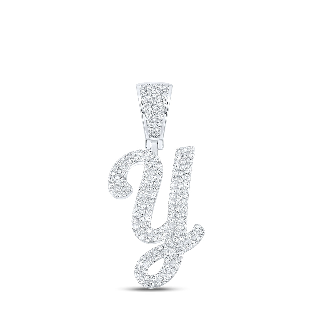 10K Yellow Or White Or Rose Gold Mens Round Diamond Initial Letter Charm Pendant