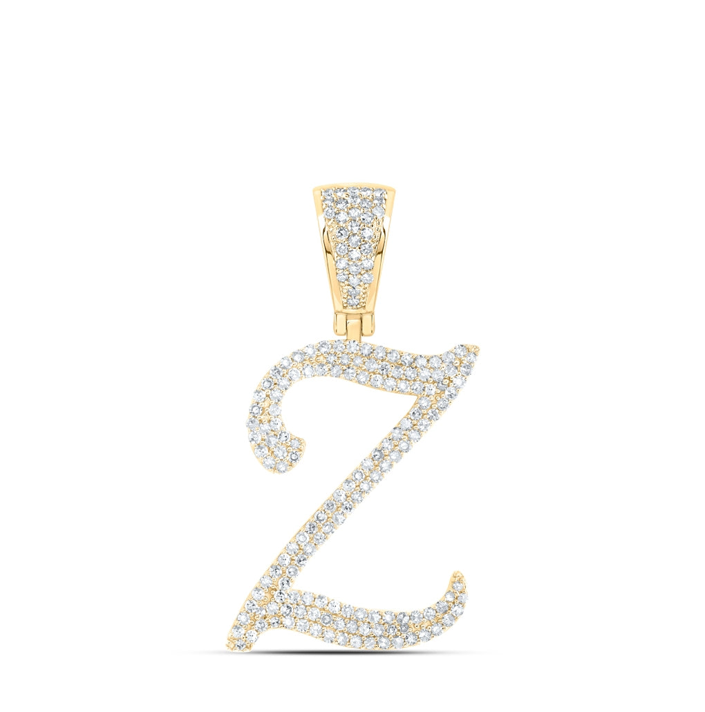 10K Yellow Or White Or Rose Gold Mens Round Diamond Initial Letter Charm Pendant
