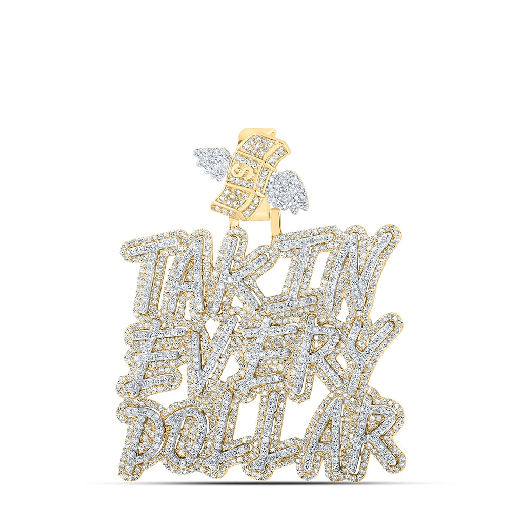 10K Yellow Gold Mens Round Diamond TAKIN EVERY DOLLAR Charm Pendant 3-5/8 Cttw