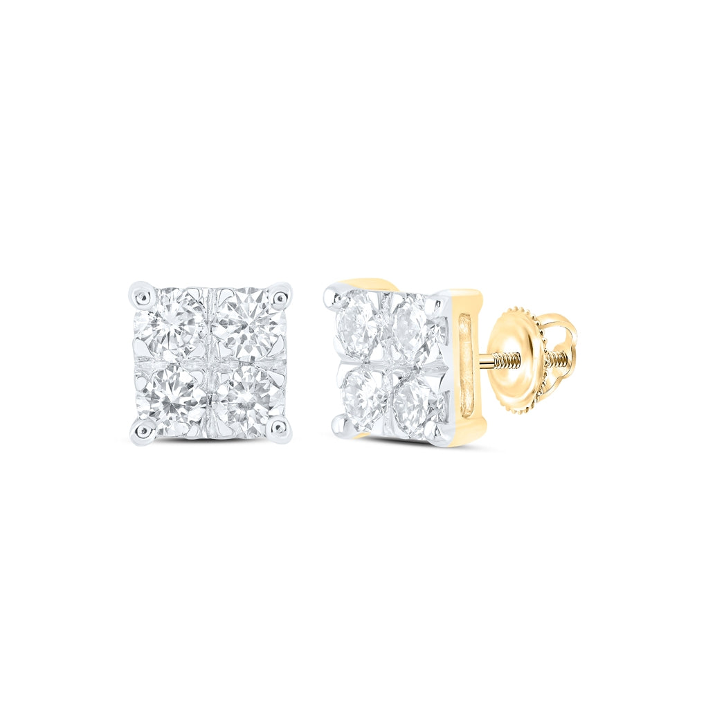 10K Yellow Gold Women's Round Diamond Sq Earrings 1/2ctw