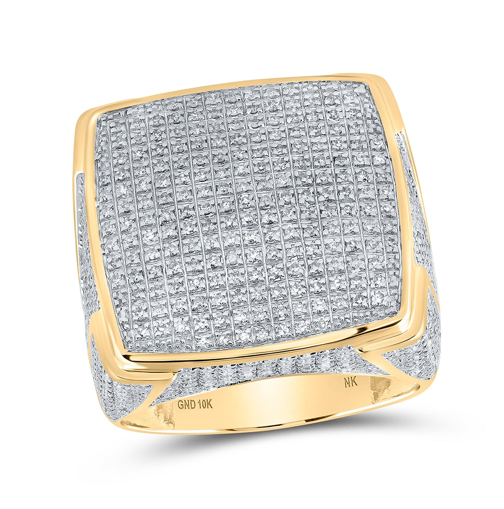 10K Yellow Gold Mens Round Diamond Square Ring 1-5/8ctw, Mens Size: 7-13