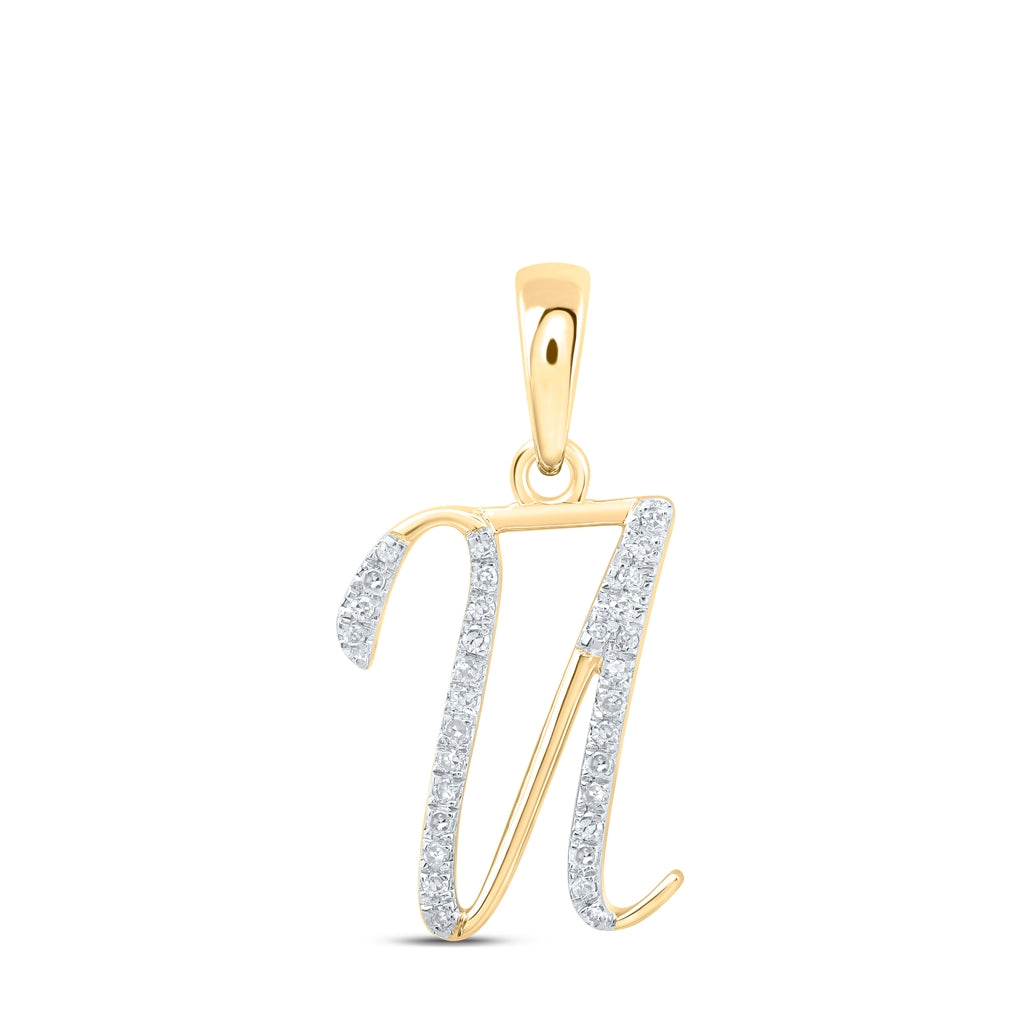 10K Yellow Or White Or Rose Gold Womens Round Diamond Initial Letter Pendant, Length: 0.84 In, Width: 0.47 In
