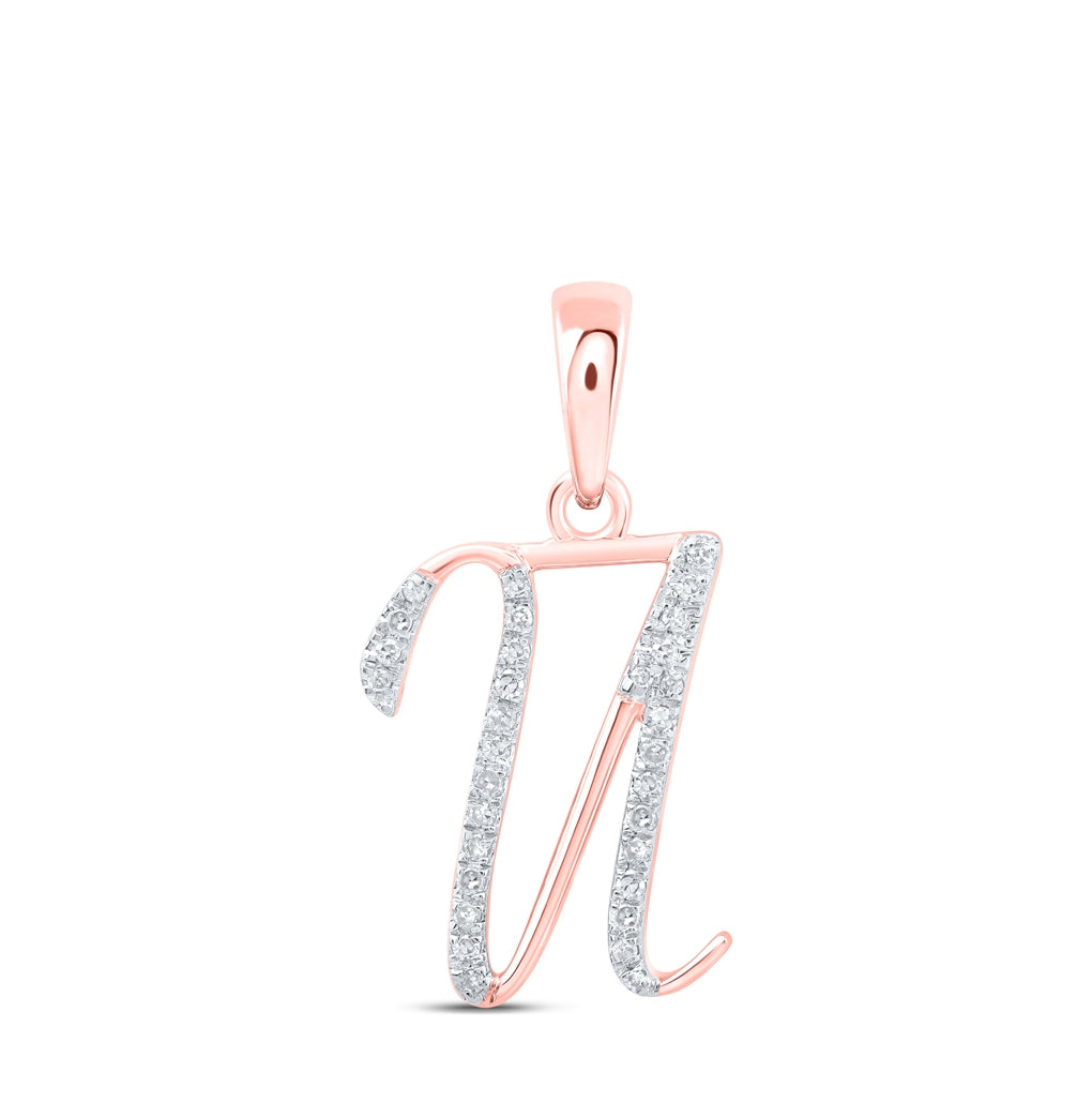 10K Yellow Or White Or Rose Gold Womens Round Diamond Initial Letter Pendant, Length: 0.84 In, Width: 0.47 In