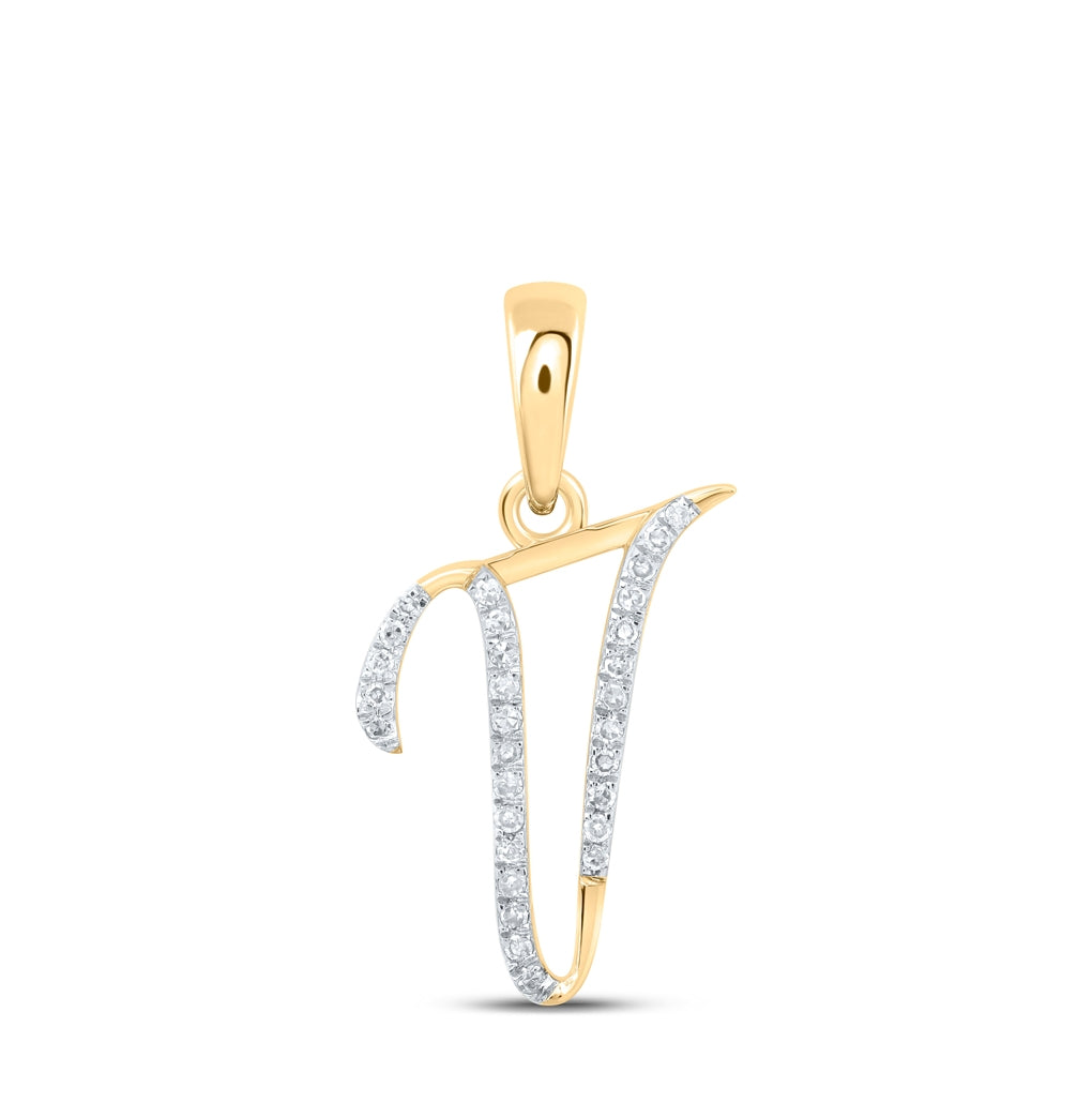 10K Yellow Or White Or Rose Gold Womens Round Diamond Initial Letter Pendant, Length: 0.84 In, Width: 0.47 In