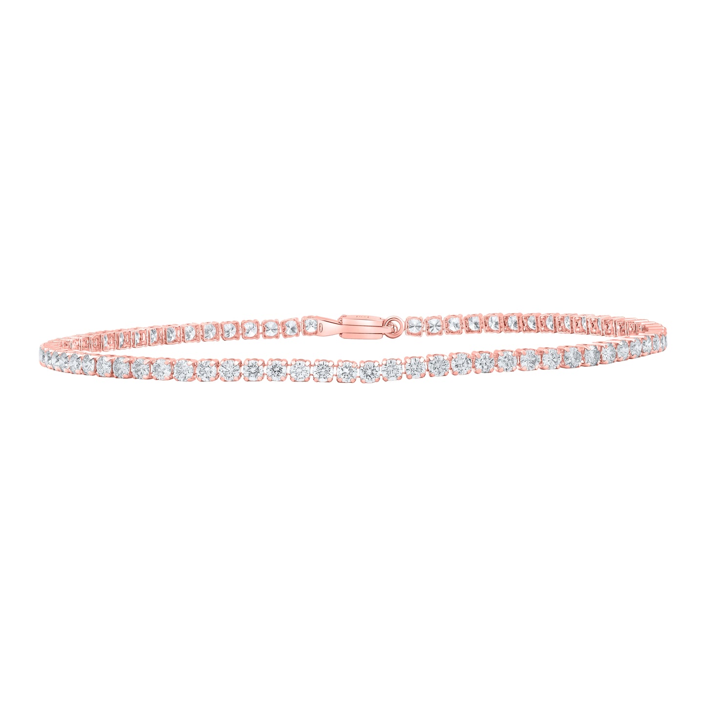 14K Rose Gold Womens Round Diamond Single Row Tennis Bracelet 3 Cttw