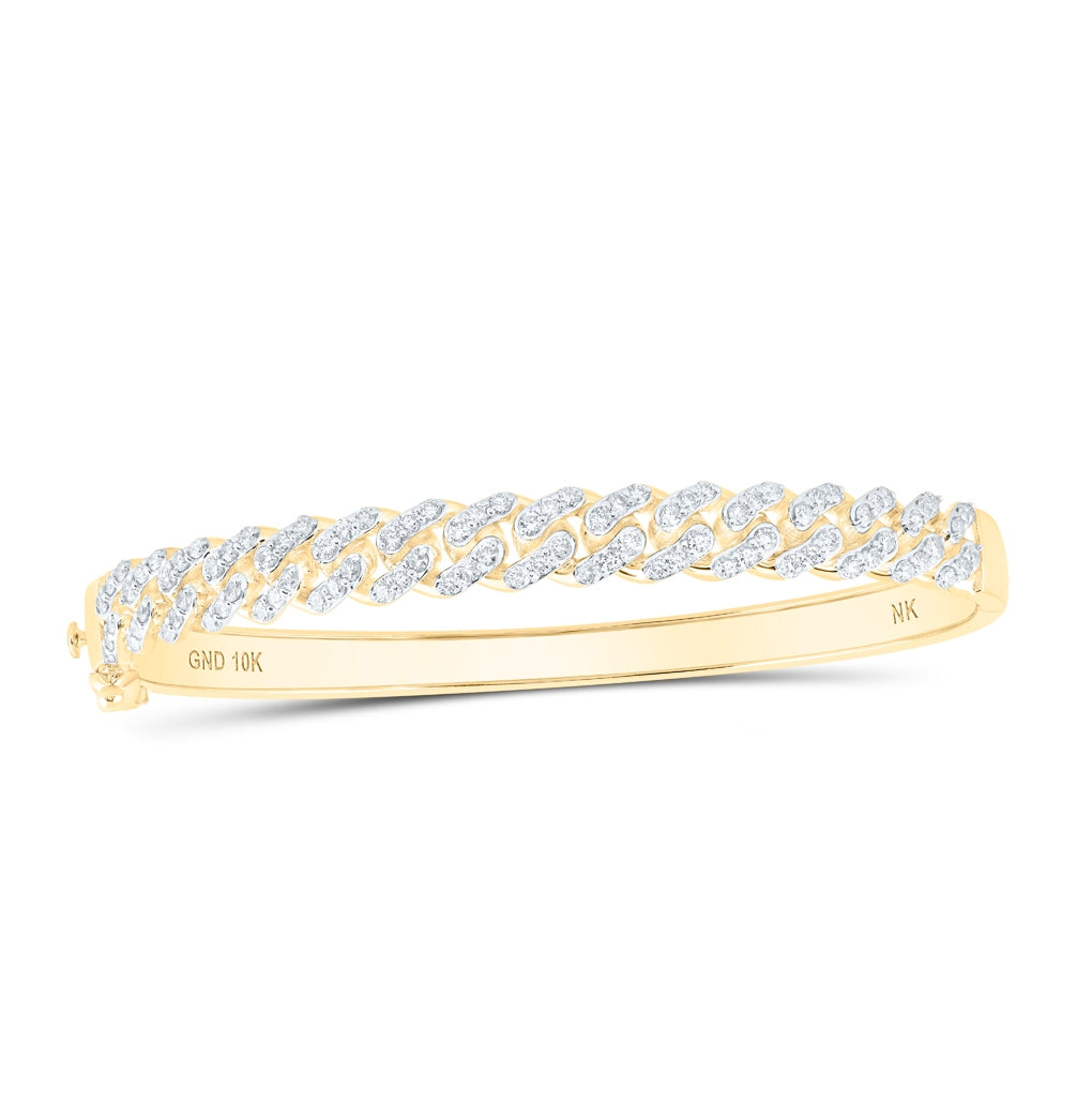 10K Yellow Gold Womens Round Diamond Miami Cuban Bangle Bracelet 1-5/8 Cttw, Width: 0.3 In