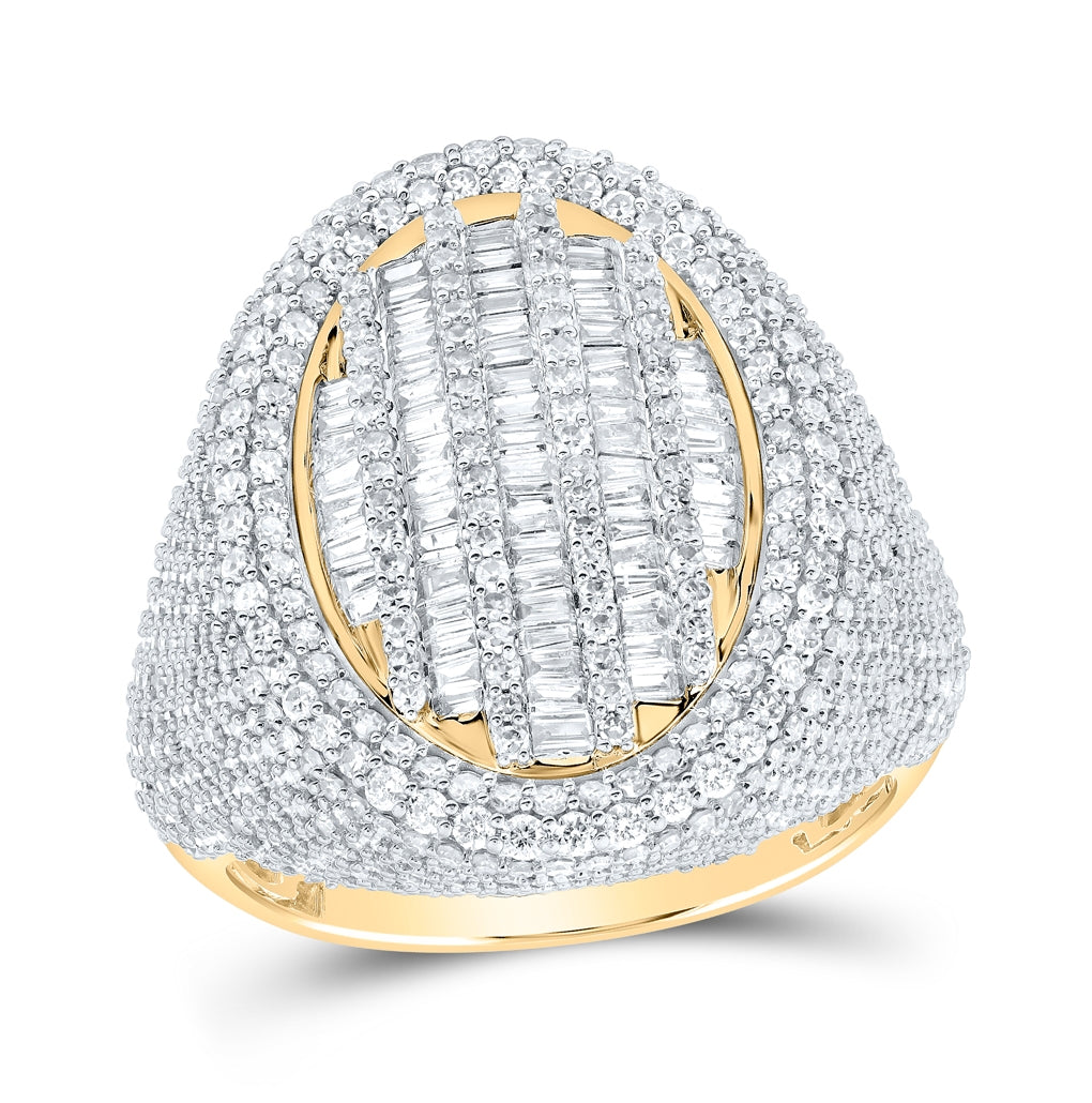 10K Yellow Gold Mens Baguette Diamond Oval Ring 4-1/5 Cttw, Mens Size: 7-13