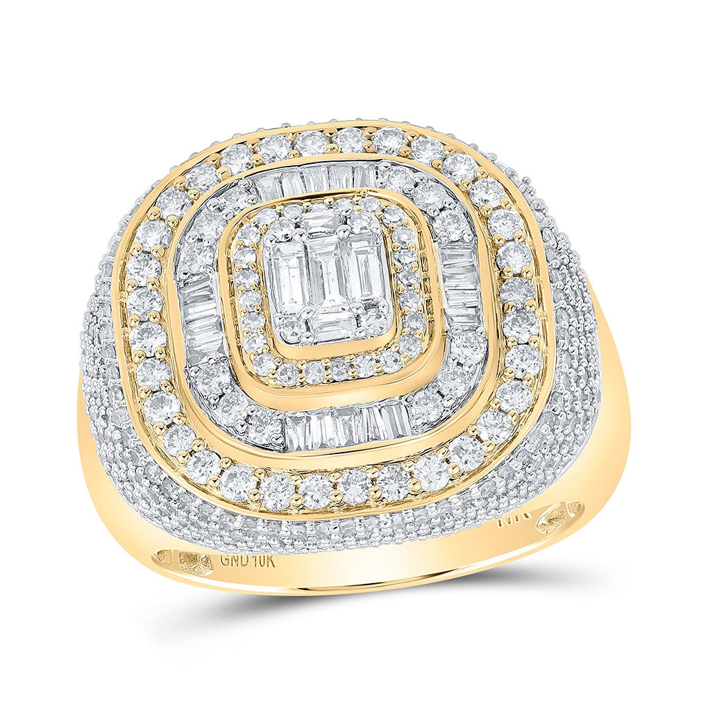 10K Yellow Gold Mens Baguette Diamond Square Ring 2-3/4 Cttw, Mens Size: 7-13