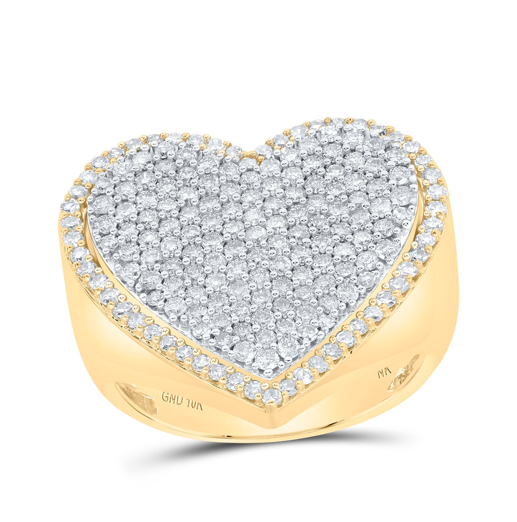 10K Yellow Gold Womens Round Diamond Heart Ring 1-1/2 Cttw, Womens Size: 5-10