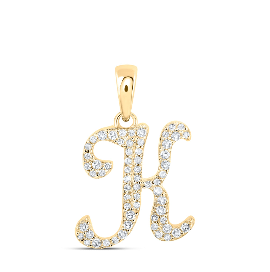 10K Yellow Or White Or Rose Gold Womens Round Diamond Initial Letter Pendant, Length: 0.66 In, Width: 0.55 In