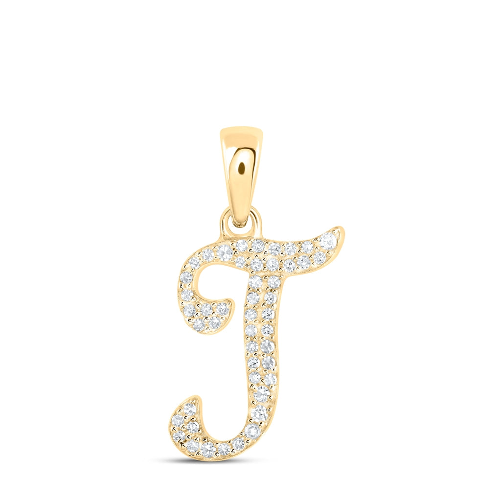 10K Yellow Or White Or Rose Gold Womens Round Diamond Initial Letter Pendant, Length: 0.66 In, Width: 0.55 In