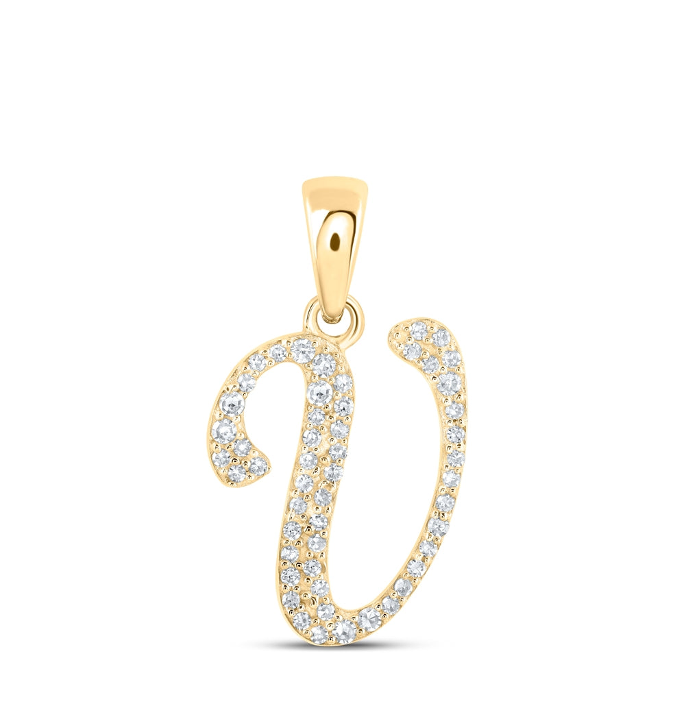 10K Yellow Or White Or Rose Gold Womens Round Diamond Initial Letter Pendant, Length: 0.66 In, Width: 0.55 In