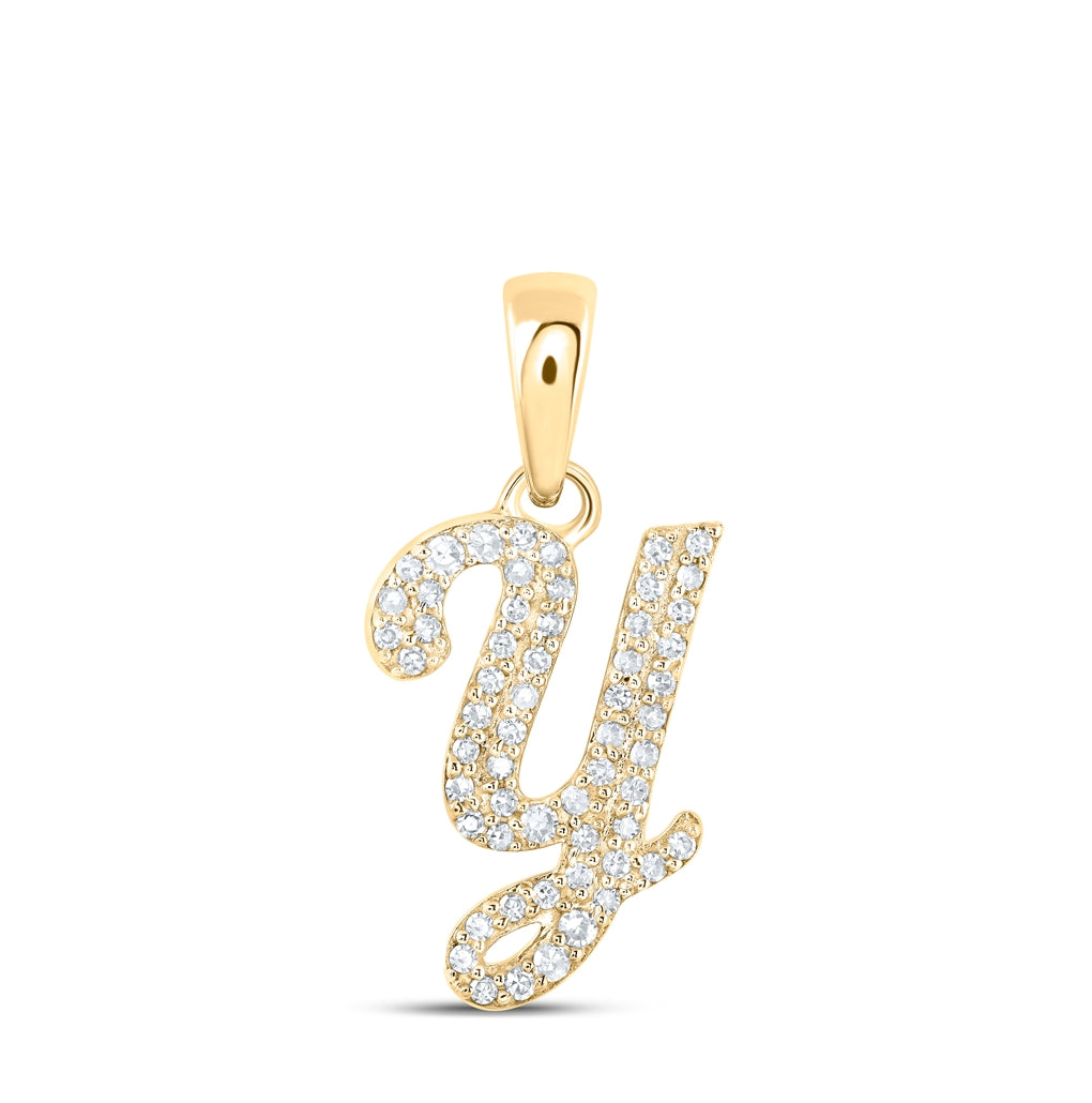 10K Yellow Or White Or Rose Gold Womens Round Diamond Initial Letter Pendant, Length: 0.66 In, Width: 0.55 In