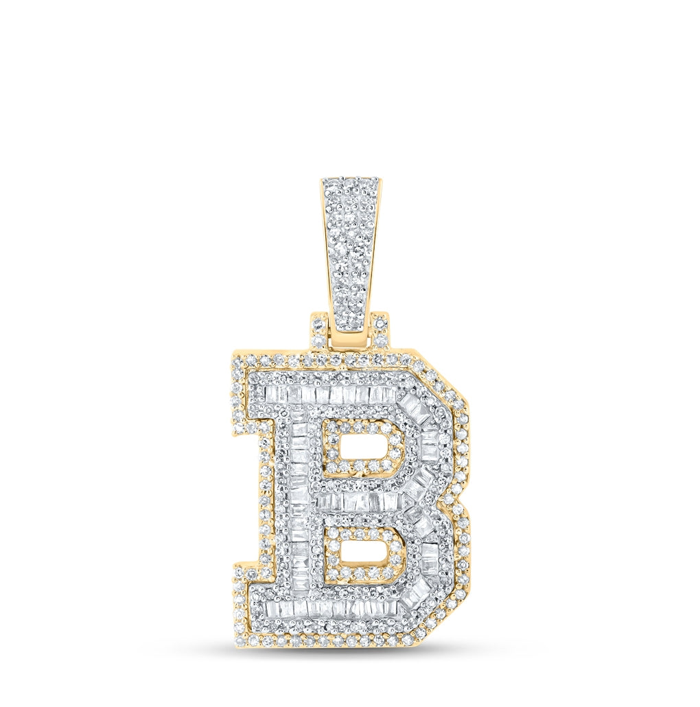 10K Yellow Gold Mens Baguette Diamond Initial Letter Charm Pendant