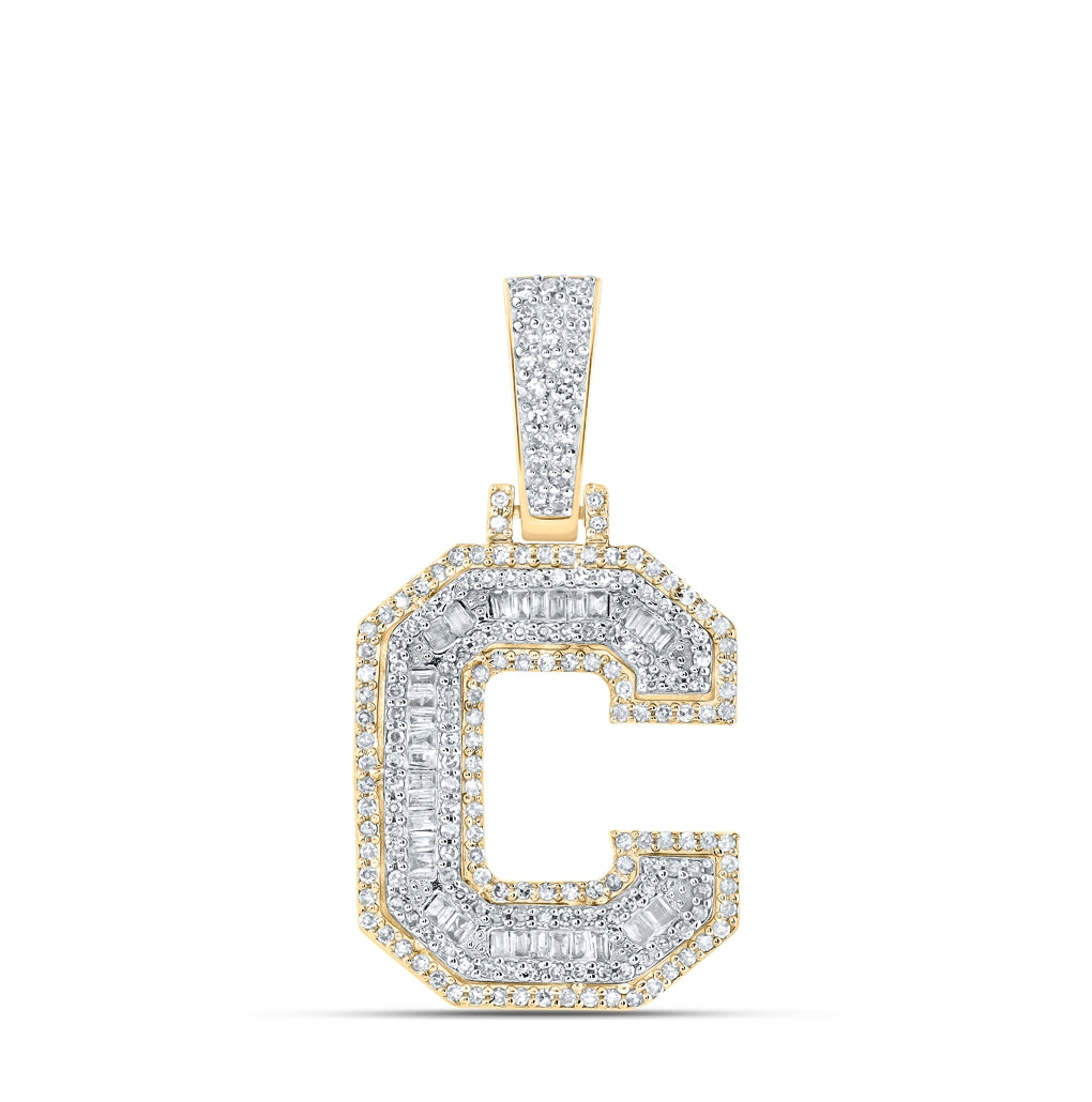 10K Yellow Gold Mens Baguette Diamond Initial Letter Charm Pendant