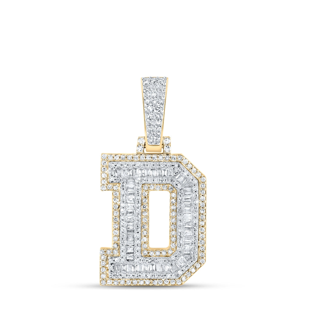 10K Yellow Gold Mens Baguette Diamond Initial Letter Charm Pendant