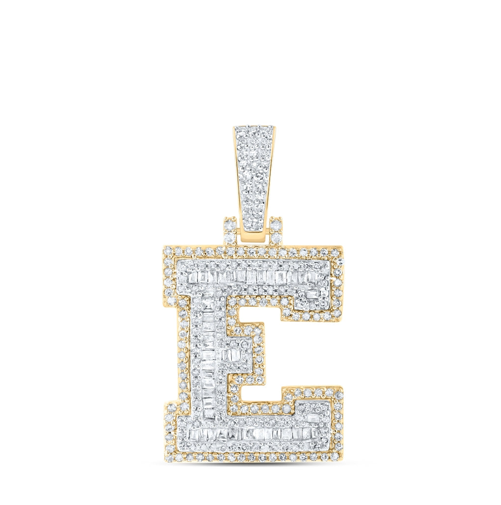 10K Yellow Gold Mens Baguette Diamond Initial Letter Charm Pendant