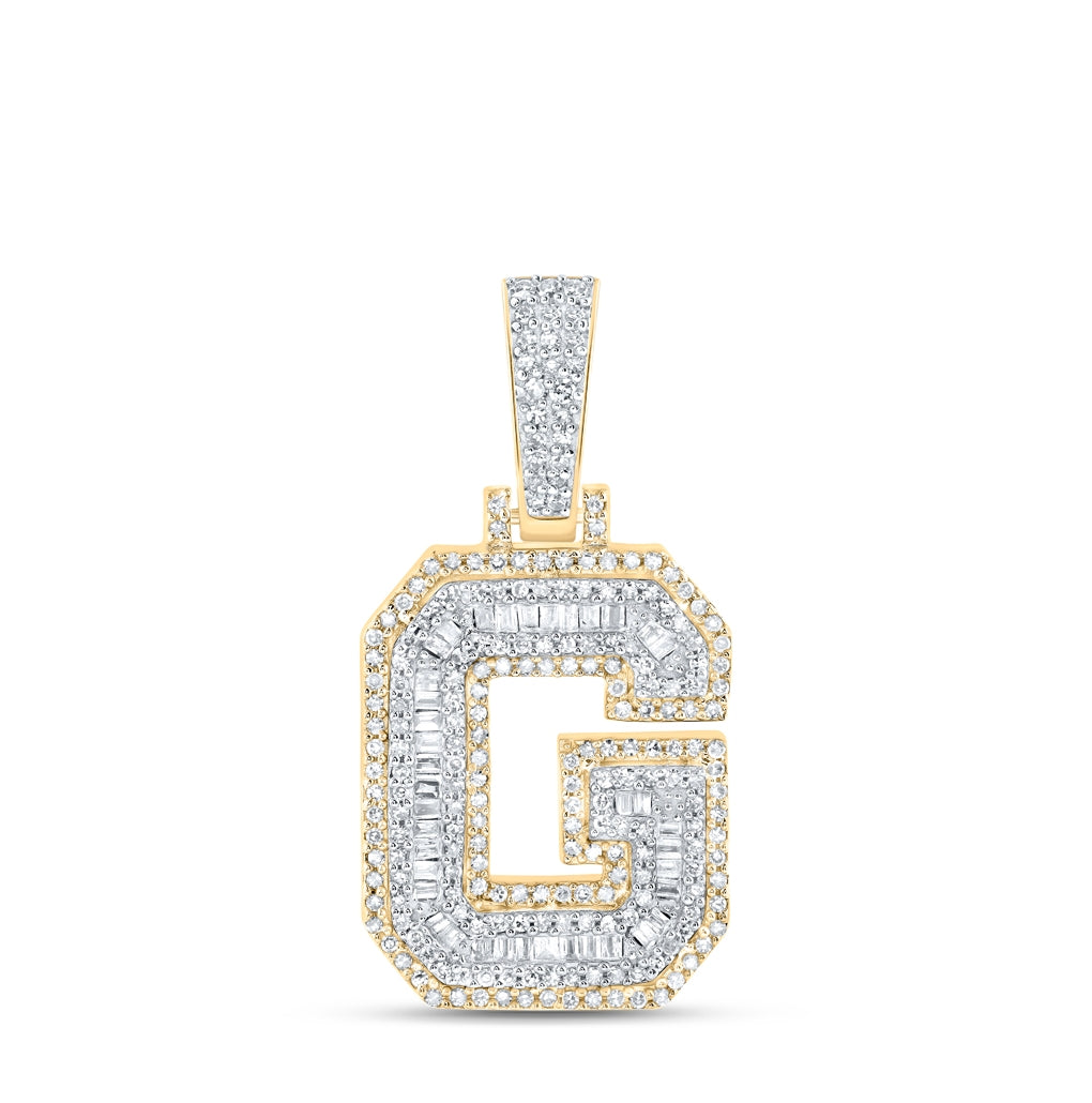 10K Yellow Gold Mens Baguette Diamond Initial Letter Charm Pendant