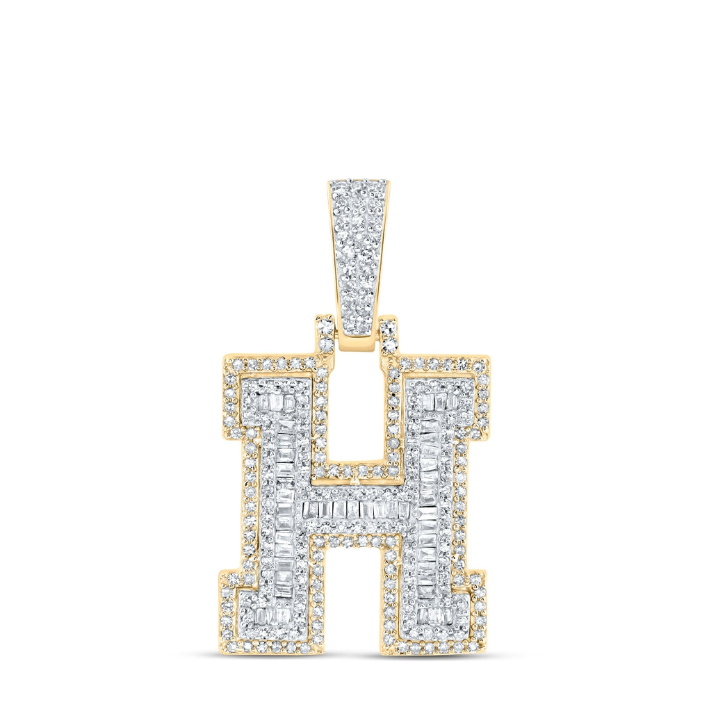 10K Yellow Gold Mens Baguette Diamond Initial Letter Charm Pendant