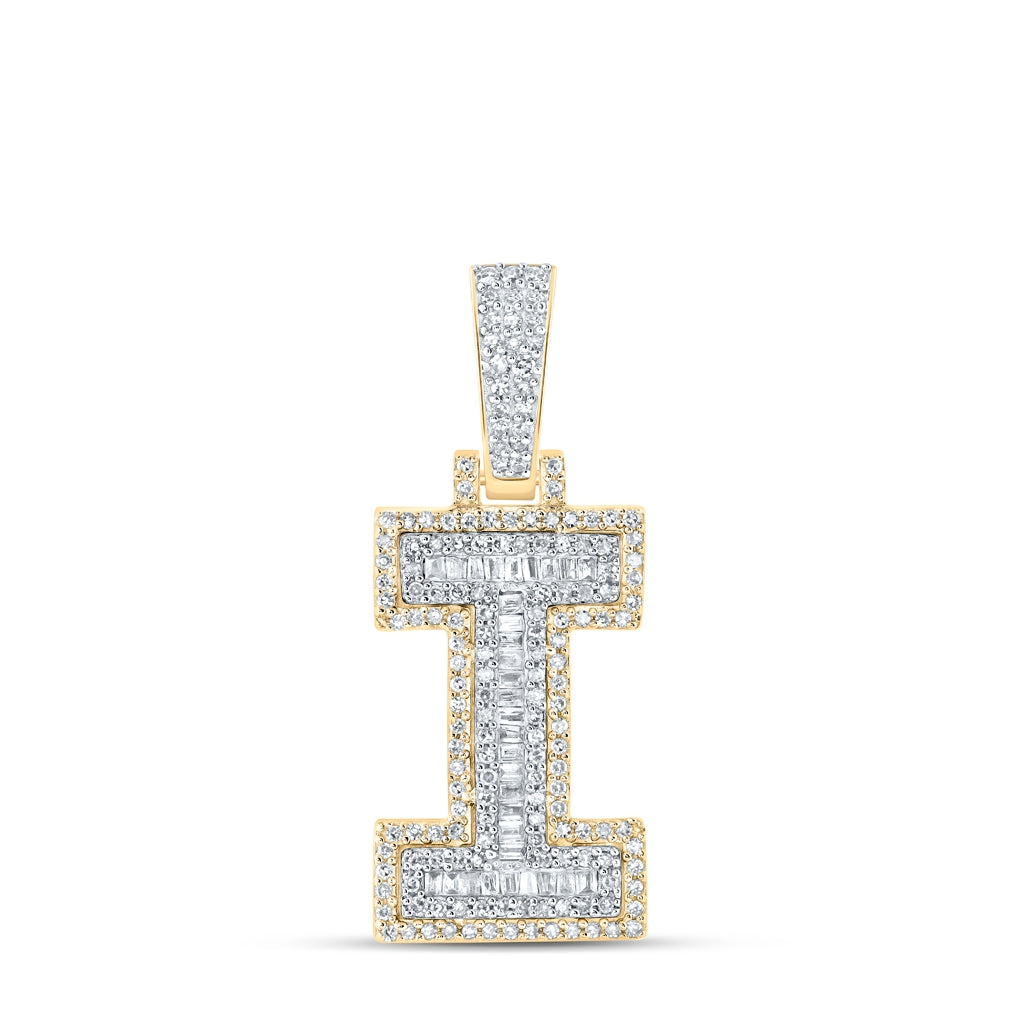 10K Yellow Gold Mens Baguette Diamond Initial Letter Charm Pendant