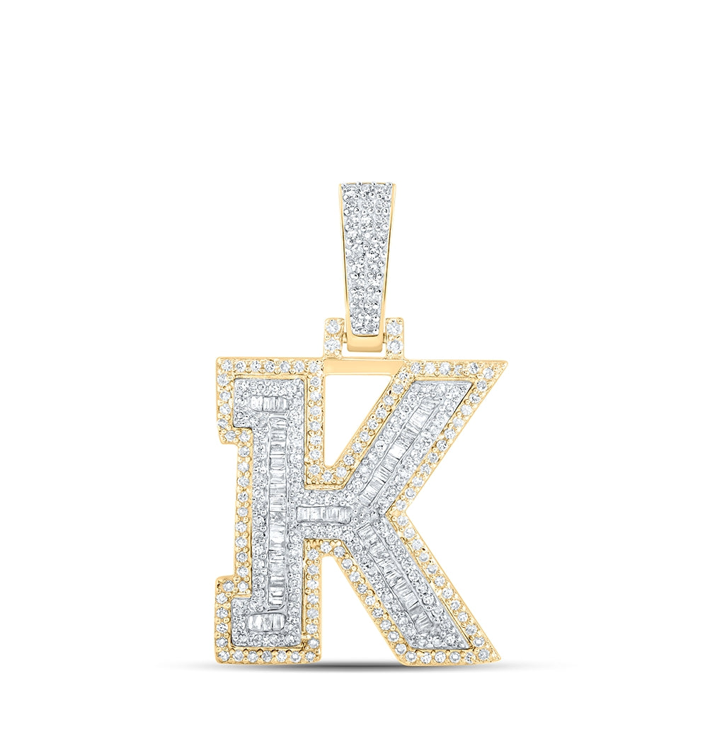 10K Yellow Gold Mens Baguette Diamond Initial Letter Charm Pendant