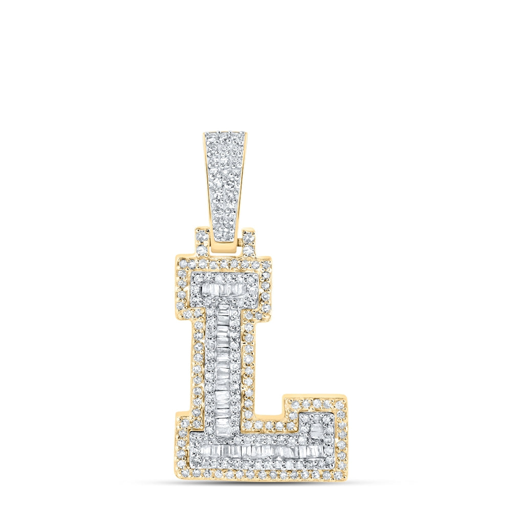 10K Yellow Gold Mens Baguette Diamond Initial Letter Charm Pendant
