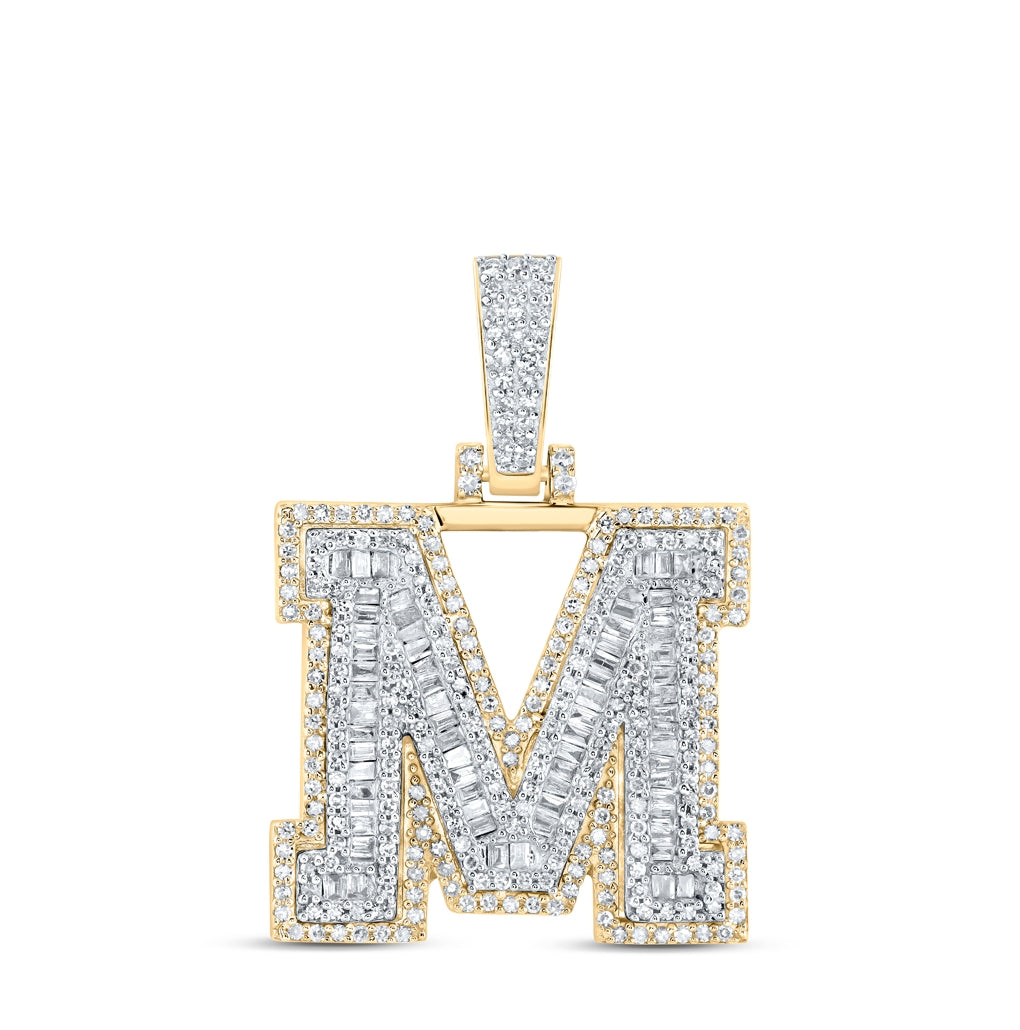 10K Yellow Gold Mens Baguette Diamond Initial Letter Charm Pendant
